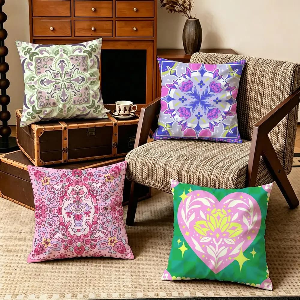 Floral Scarf PatternS Cushion Cover Soft Velvet Cushion Cover Set 4Pcs 50x50 45x45 40x40 – Zipper Pillowcase for Home Decor