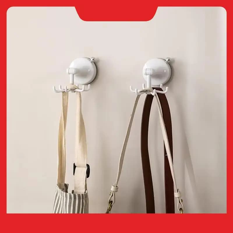 Gancio da cucina girevole - Supporto da parete con ventosa a 6 artigli per spatole e pentole, soluzione di stoccaggio in plastica senza trapano
