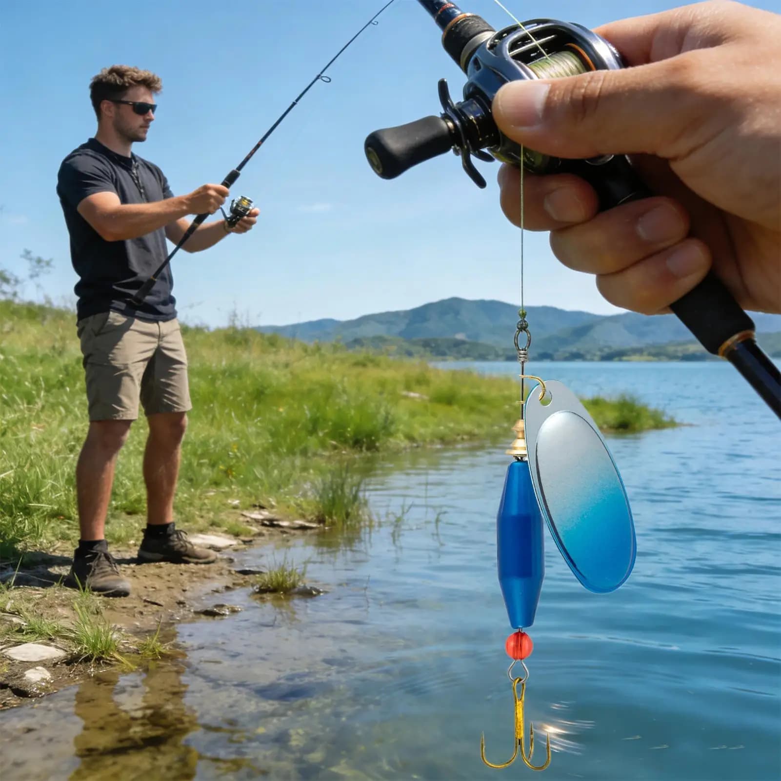 Esche da Pesca 5 Pezzi con Paillettes Rotanti, Esche Metalliche per Pesca in Acqua Salata, per Trota, Spigola, Barca, Lago, Stagno, Acqua Salata e Dolce