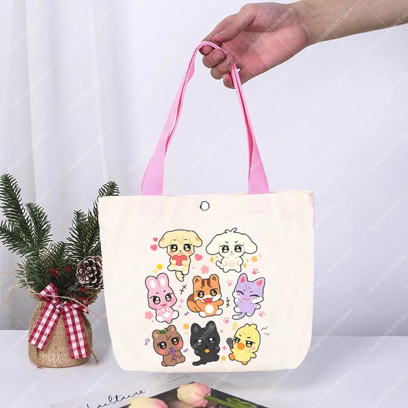 Creative Lunch Bag Accessories ATEEZS ANITEEZ‌S Cartoon Canvas Tote Kpop Style Pattern Anime Printed Handbags Storage Pouch Gift
