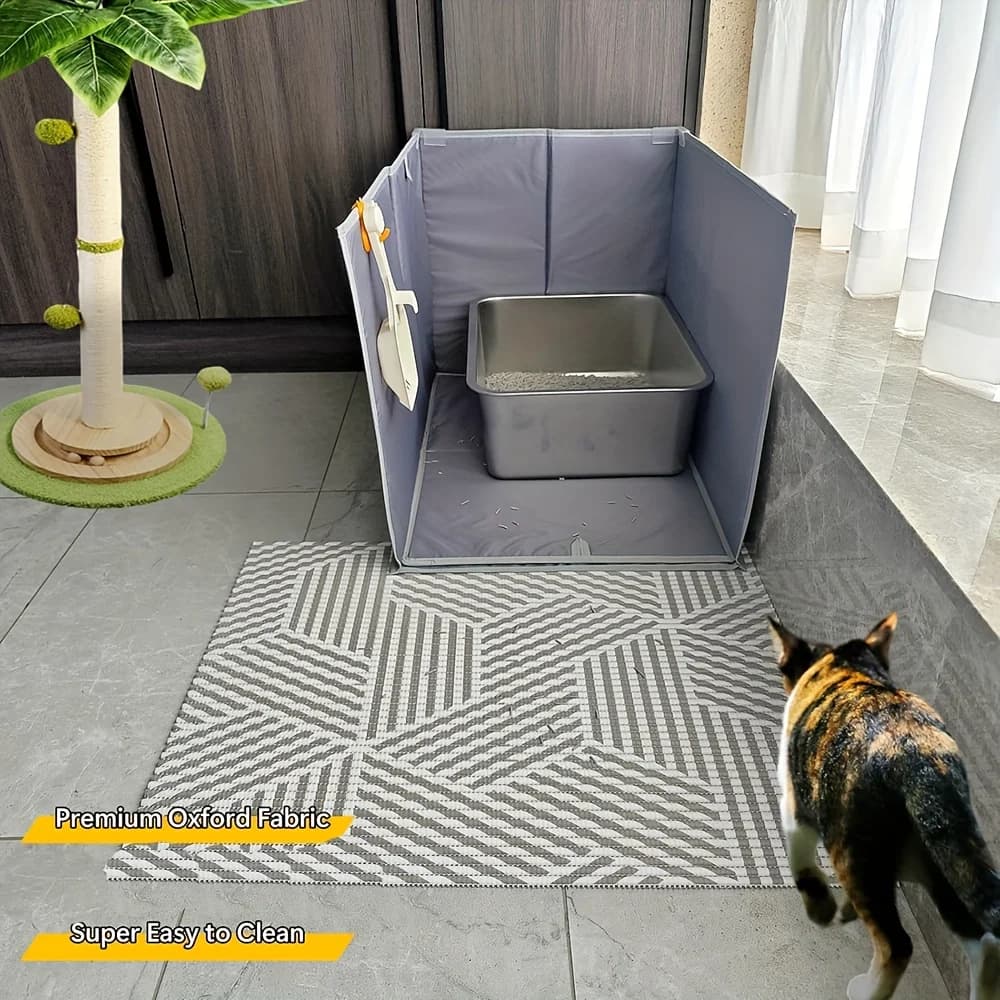 Splash Proof Cat Litter Box Fence/Portable Foldable Cat Litter Box Baffle/Open Anti Dirty Cat Litter Box Companion