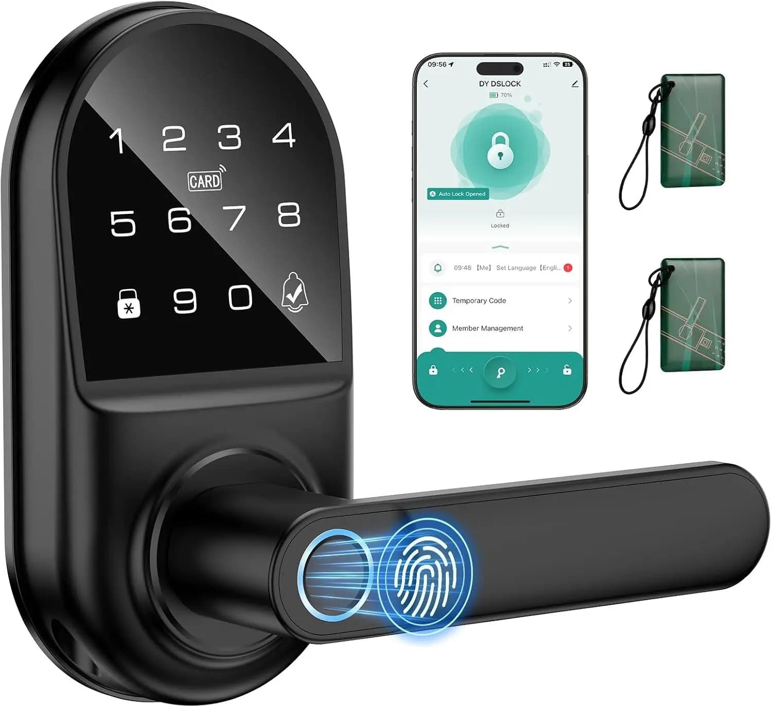 Serratura Intelligente Senza Chiave con Impronta Digitale, Controllo App, Campanello Integrato per Porte d'Ingresso e Camere da Letto