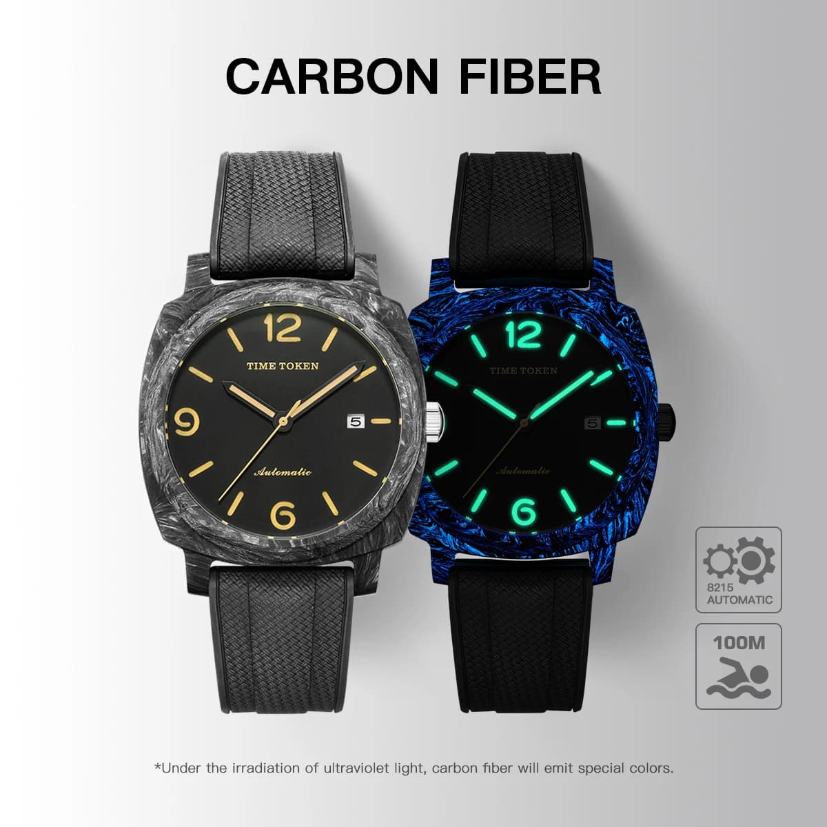 Orologio Meccanico da Uomo TIME TOKEN Ultra Leggero in Fibra di Carbonio, Movimento Miyota 8215, Impermeabile 10 Bar, Luminoso di Lusso con Calendario, Automatico