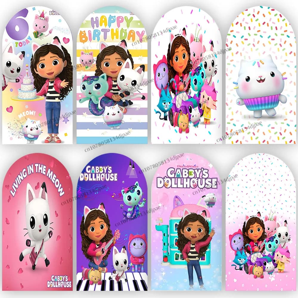 Copertura dell'arco Gabby Dollhouse Fondale Decorazione Kid Girls Festa di compleanno Sfondo Gatto bianco Studio fotografico Puntelli Banner Supplie