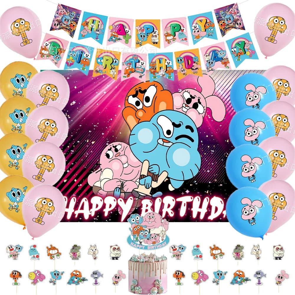Decorazioni per Feste di Compleanno a Tema Cartoni Animati, Palloncini, Striscione, Decorazione per Torta, Sfondo Anime con Coniglio e Gatto, Regalo per Bambini