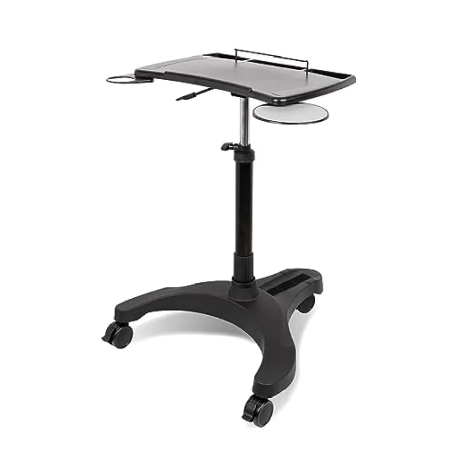 Carrello Scrivania Mobile per Laptop su Ruote con Contenitore per Cancelleria, Supporto Regolabile in Altezza con Rotelle Pneumatiche per Ufficio Domestico