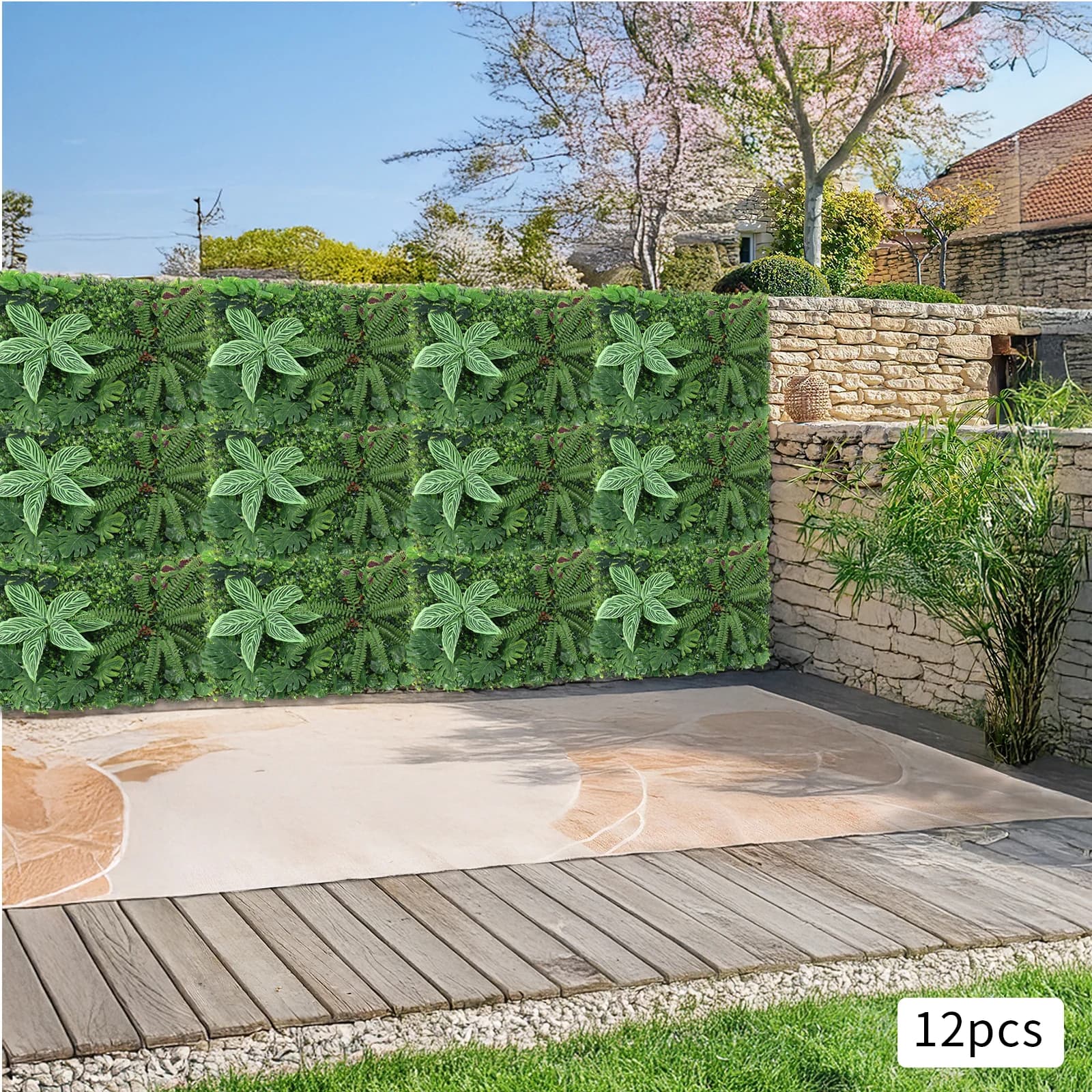 12 Pieces Artificial Siepe Panels in Bosso, PE Simulated Vegetal Wall for Garden Fences, Patio, Wedding Background, Interior and Exterior Decoration