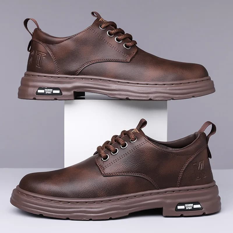 Men's shoes 2025 fall new casual shoes in low-cut working leather table shoes with fashionable thick sole men's fashion shoes