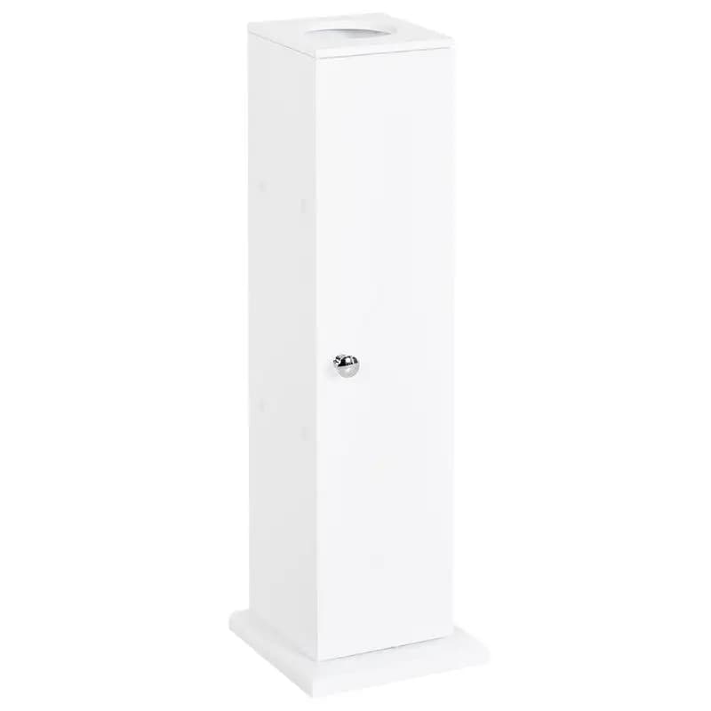 Narrow Bathroom Cabinet with Toilet Paper Holder and Shelves Modern Style 19.5x19.5x65 cm White