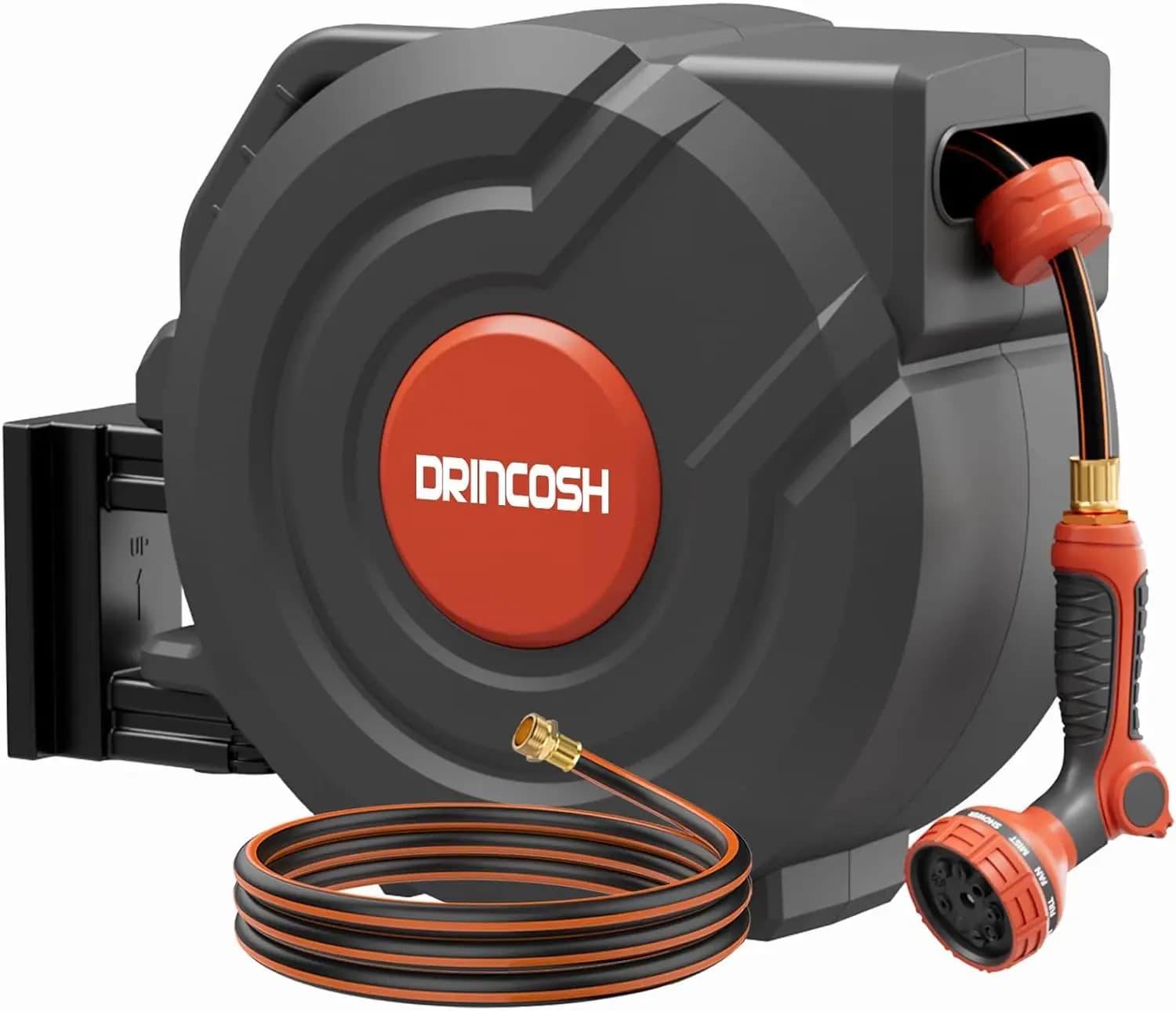 Avvolgitubo da Giardino Retrattile 27,4 m 15 mm con Riavvolgimento Automatico e Blocco a Qualsiasi Lunghezza, Spruzzatore a 9 Modelli 180° ° Supporto da Parete Girevole