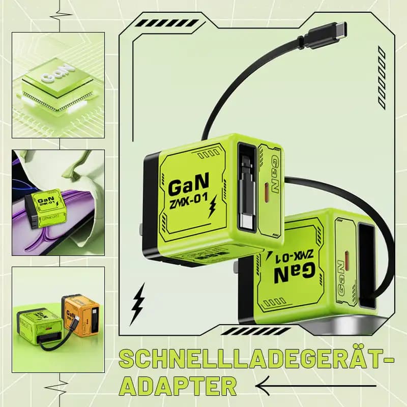120 W Dual USB C PD 3.0 GaN Charger with Retractable Cable - Foldable Plug Quick Charging for iPhone Samsung Huawei, 100-240 V Travel