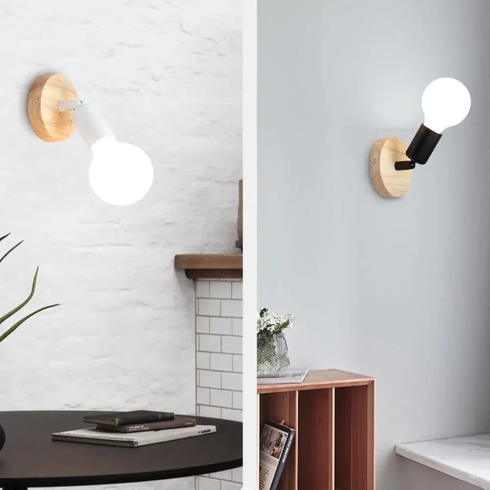 Lampada da Parete LED JOYINLED Stile Nordico, Illuminazione Interna Retrò E27, Lampada da Comodino in Legno Vintage per Camera da Letto