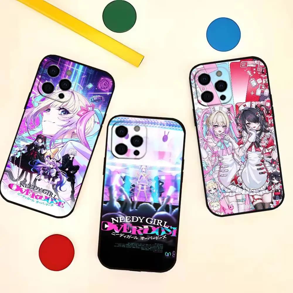 Cover per iPhone in silicone morbido Anime NEEDY GIRL OVERDOSES per modelli 17, 16, 15, 14, 13, 12, 11 Plus, Pro, Max, XS