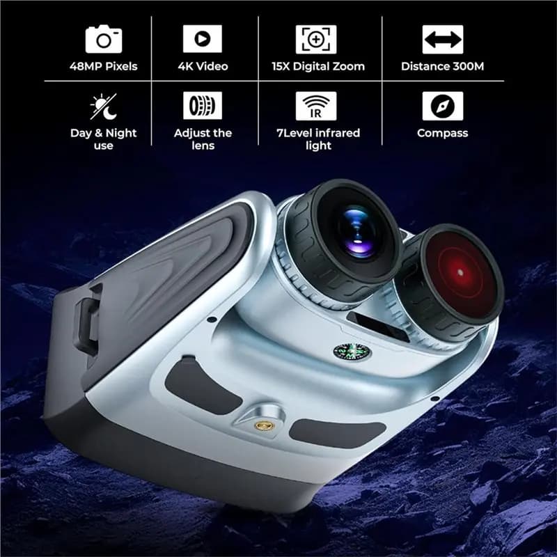 Binocolo con Visione Notturna 4K Avanzata e Bussola Integrata, Schermo IPS da 4.0", 48MP, Zoom Digitale 8X, Luce IR fino a 300m