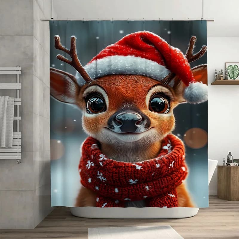 Tuniu Simpatico renna Tenda da doccia Woodland Forest Animal Set di decorazioni per il bagno Accento festivo per la casa delle vacanze impermeabili