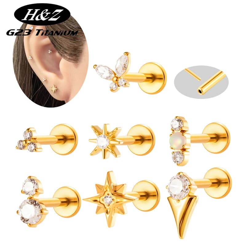 1 Pezzo Piercing in Titanio G23 16G Senza Filettatura con Chiusura a Pressione e Parte Posteriore Piatta, con Zirconia Cubica, per Helix, Cartilagine, Trago, Naso, Labret, Gioiello per il Corpo