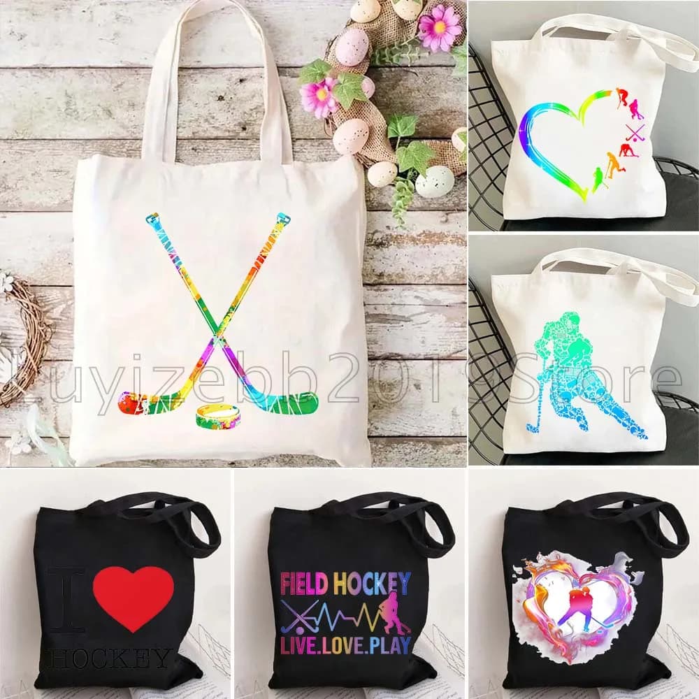 Field Hockey Player Ice Hockey Skate Lover Gifts Men Women Canvas Shoulder Tote Bag Harajuku Handbag Shopper Cotton Shopping Bag
