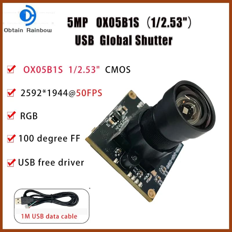 Modulo Fotocamera USB 5MP 50fps con Otturatore Globale OX05B1S UVC, Webcam PC Senza Driver per Scatti Ravvicinati e Movimenti Veloci
