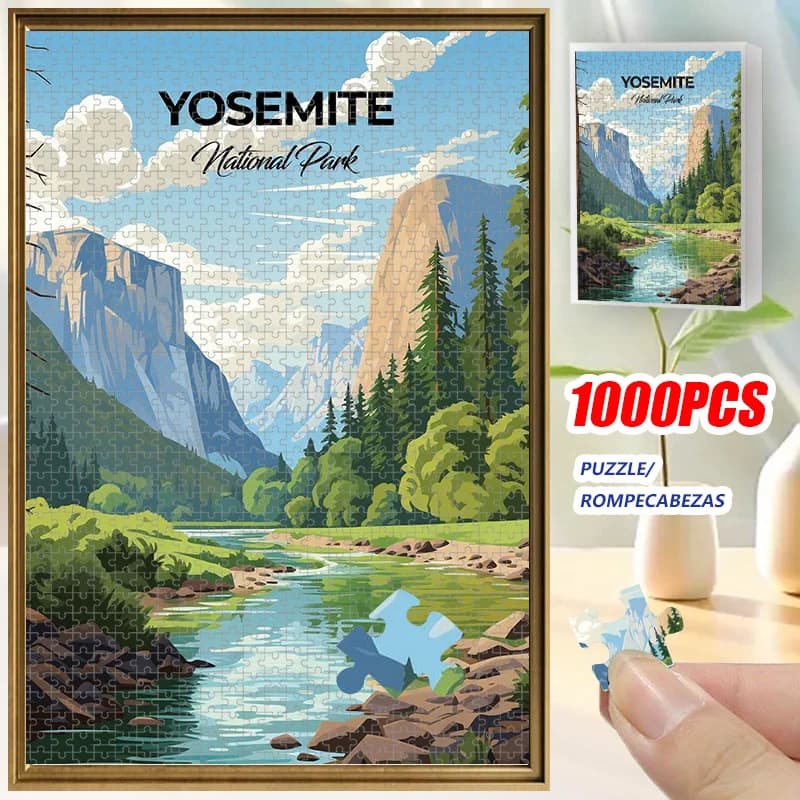 Puzzle del Parco Nazionale Yosemite da 1000 pezzi - Puzzle grande da 20x30 pollici con punte a semicerchio, design a cascata di velo da sposa - Vibrante