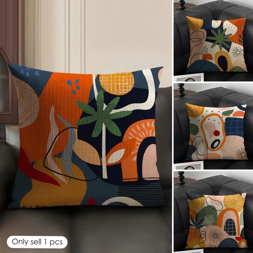 Boho Aesthetic Floral Geometric Cushion Cover Natural Linen Organic Fabric Double Sided Print Sofa Pillow Case Home Decor Gift