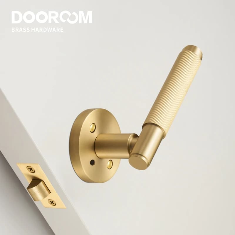 DOOROOM US Standard per 2-1/8 "foro in ottone Privacy Passage Lock Set Stripe Lever pannello rotondo porta interna armadio maniglia fittizia