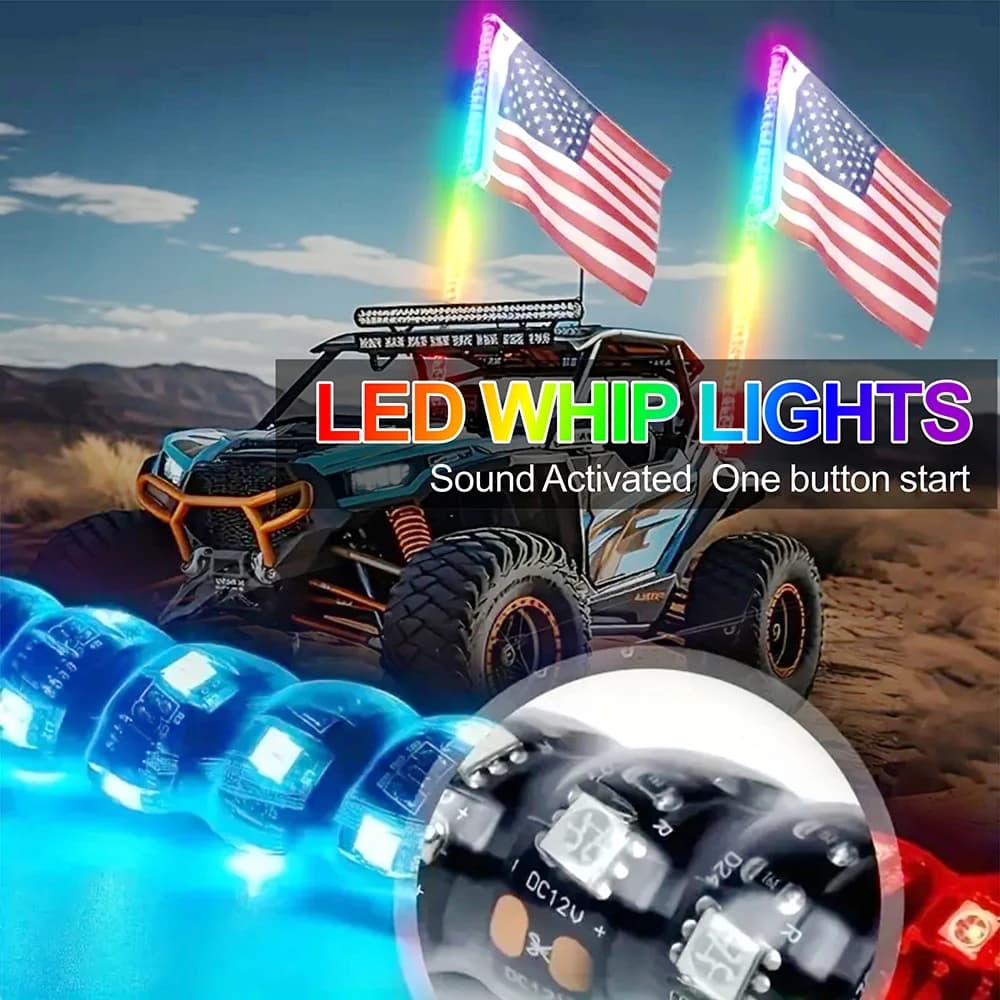 47cm RGB COB LED Flagpole Light, Sound Activated Remote Control Color Changing Antenna Whip Light for Offroad Vehicle Light LED