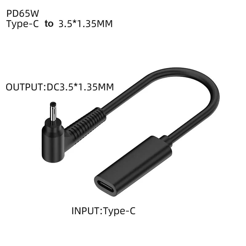 Cavo di Ricarica USB C a DC PD 65W 3A, Adattatore da Tipo C Femmina a Connettore DC3.5X1.35mm Maschio per Alimentazione Laptop e Notebook