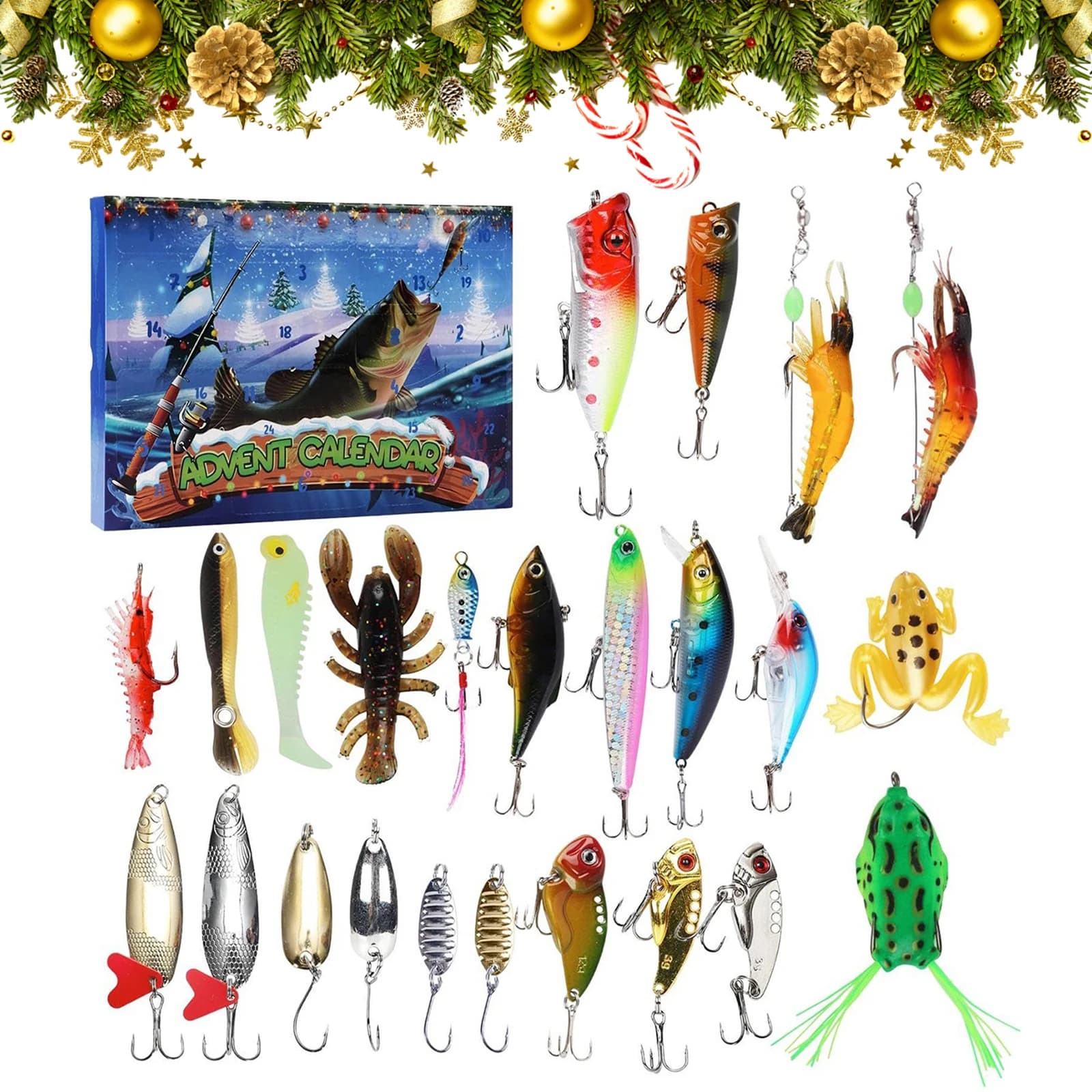 2025 Christmas Fishing bait Advent Calendar Set of fishing gear 24 days Calendar for Christmas countdown Gift box for fishing baits