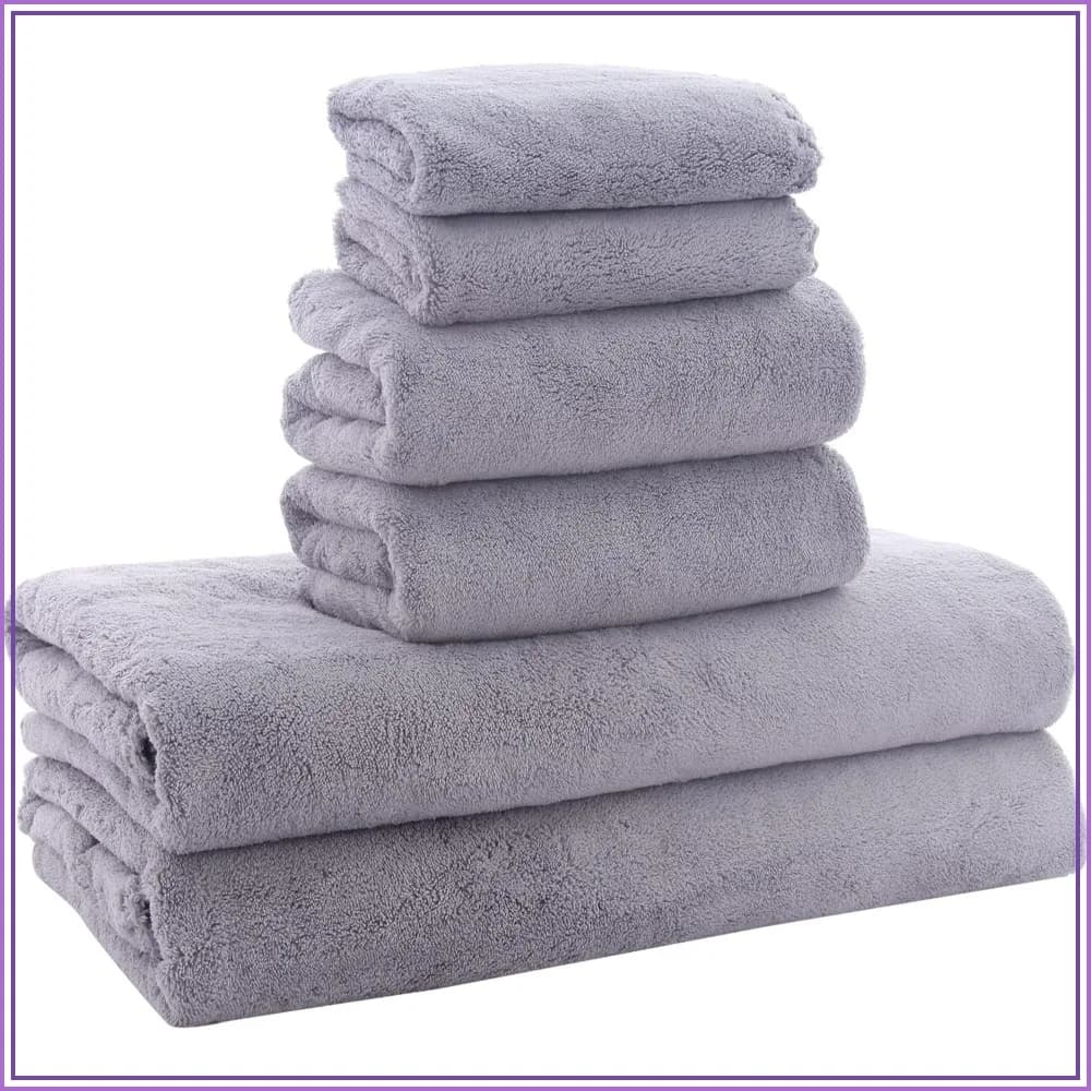Ultra Soft Quick-Dry Towel Set 6-Piece, Highly Absorbent Microfiber Coral Velvet for Bath, Gym, Travel - Grey