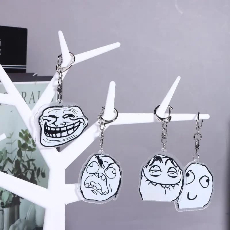 4 portachiavi divertenti in acrilico con TrollFace per borsa, accessori da appendere, ciondolo portachiavi, gioielli, regali per amici