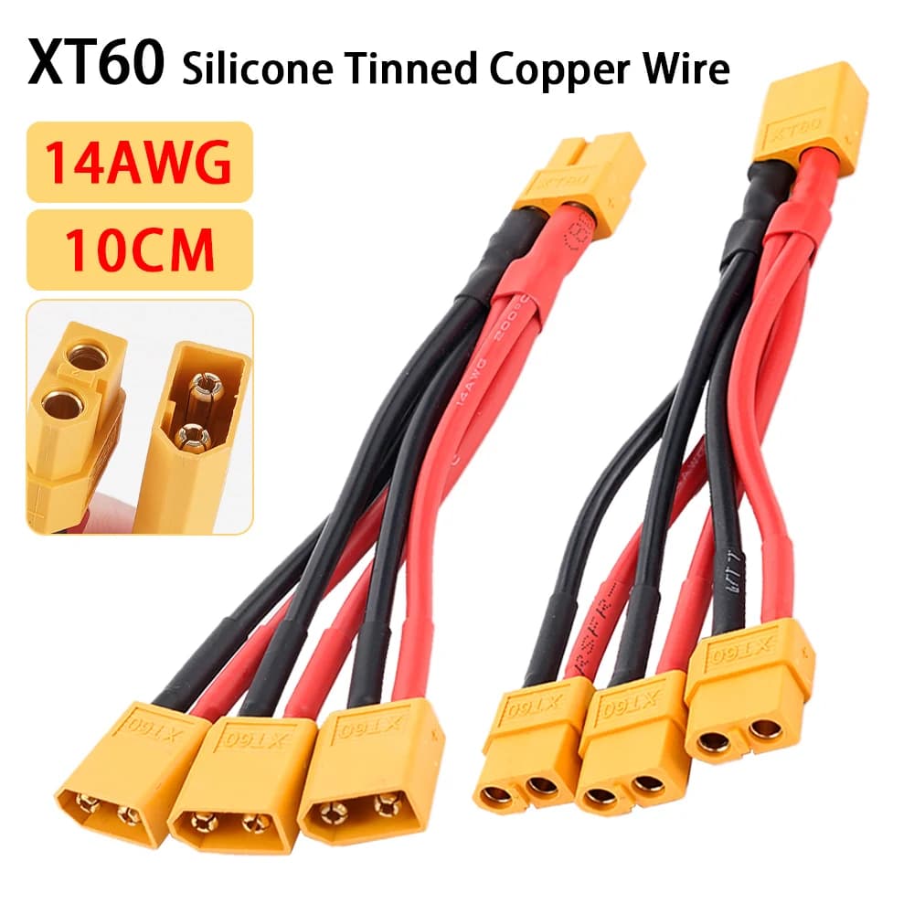XT60 Parallel battery connector Male/female cable Double extension Y Splitter 3 way silicone cable 14AWG for RC drone battery motor