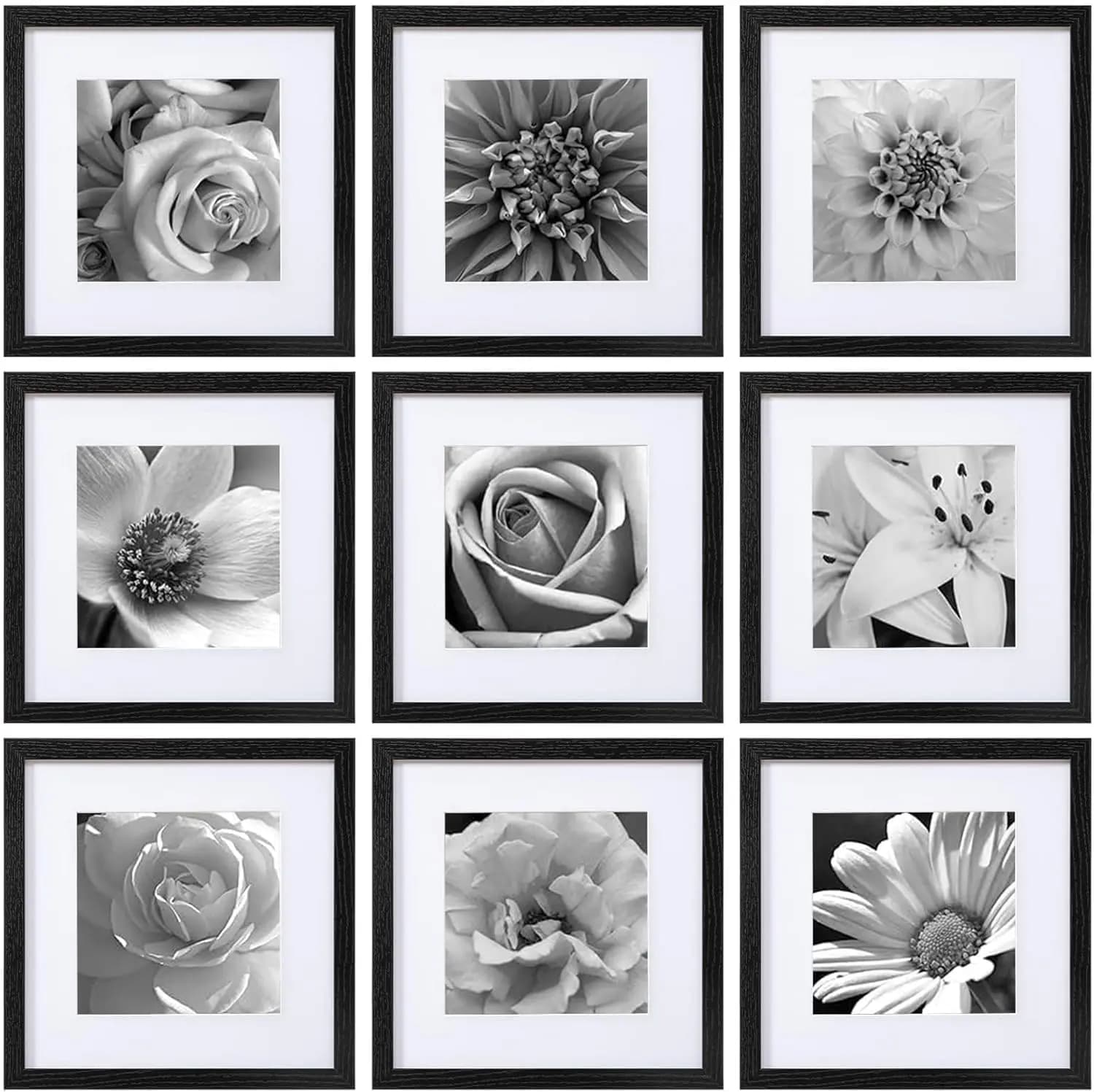 Set of 9 frames for photo 12x12 Classic Gallery Wall Frame Set 8x8 photo display with mat or 12x12 without mat