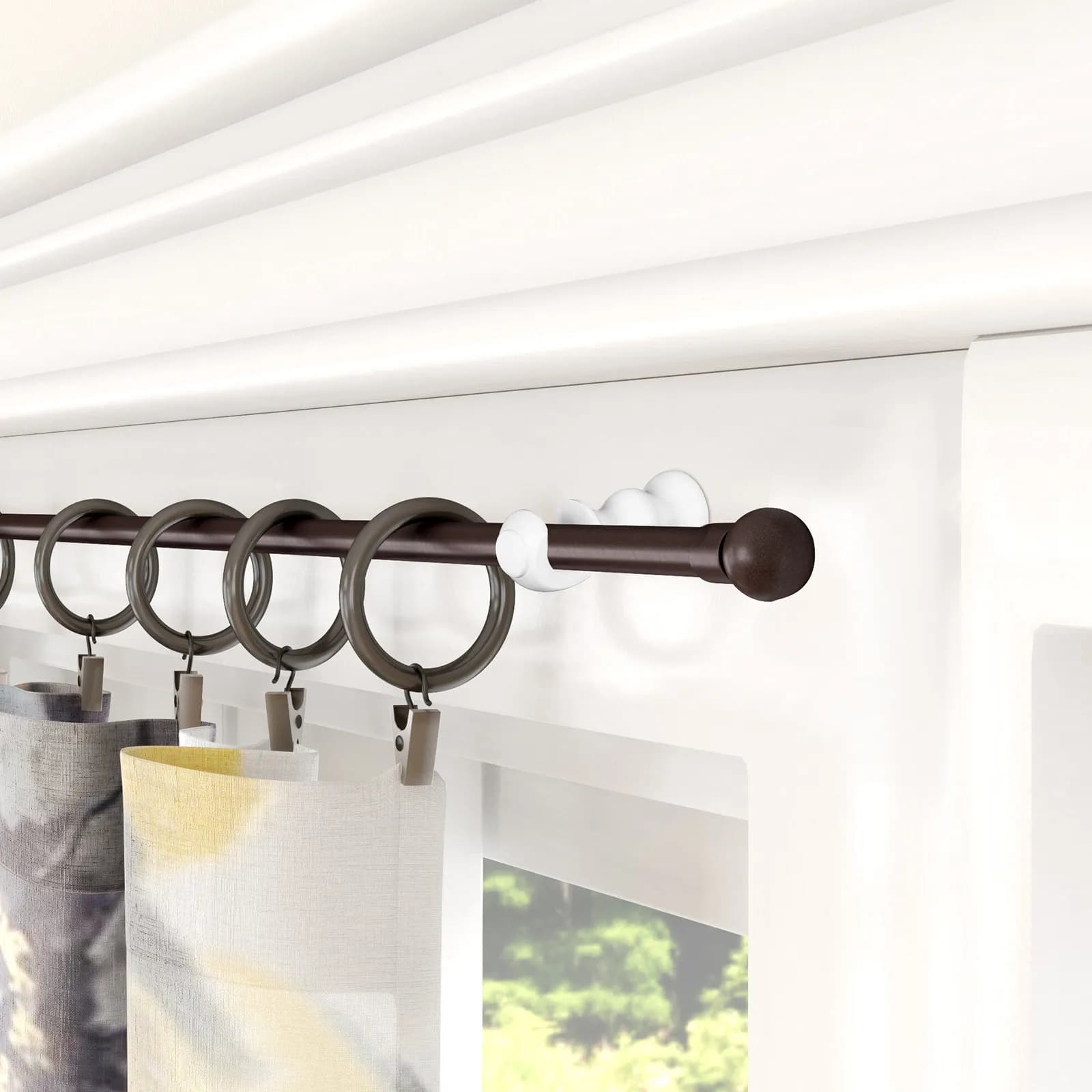 2Pcs Wooden Curtain Rod Mounting Brackets Heavy Duty Wall Mounted Solid Wood Curtain Support Bracket for Windows Drapery Rod