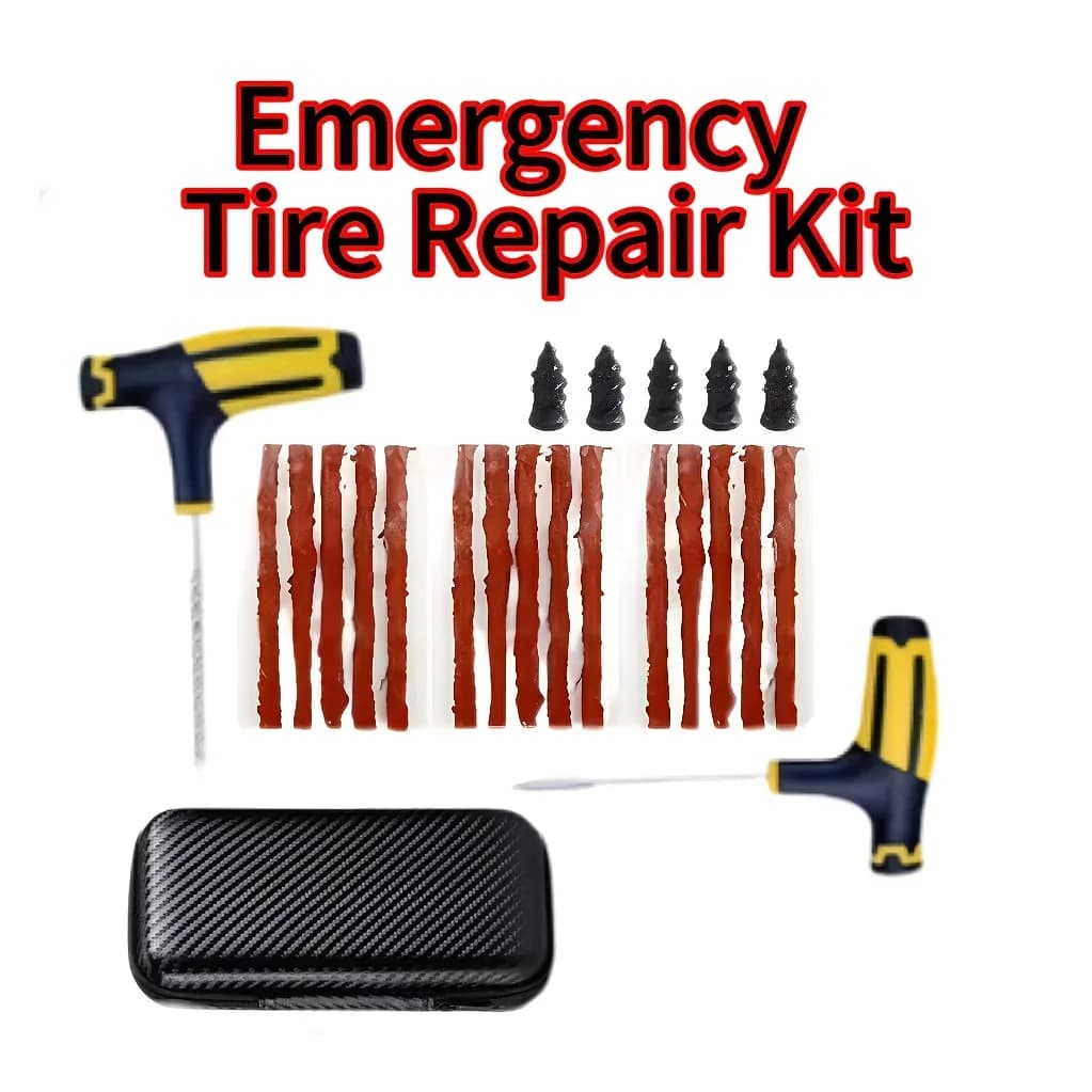 Set di 1 scatola con kit di riparazione pneumatici per auto con strisce e colla per riparazione rapida dei pneumatici, kit di riparazione pneumatici universale di emergenza per motocicli e pneumatici sottovuoto, set di riparazione pneumatici specifico per auto
