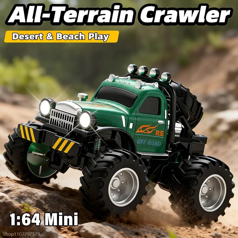 Mini Auto RC 1:64 Monster Truck 2.4G, Macchina Telecomandata in Lega per Città e Fuoristrada con Luci LED, Giocattolo Elettrico per Bambini, Regalo per Ragazzi