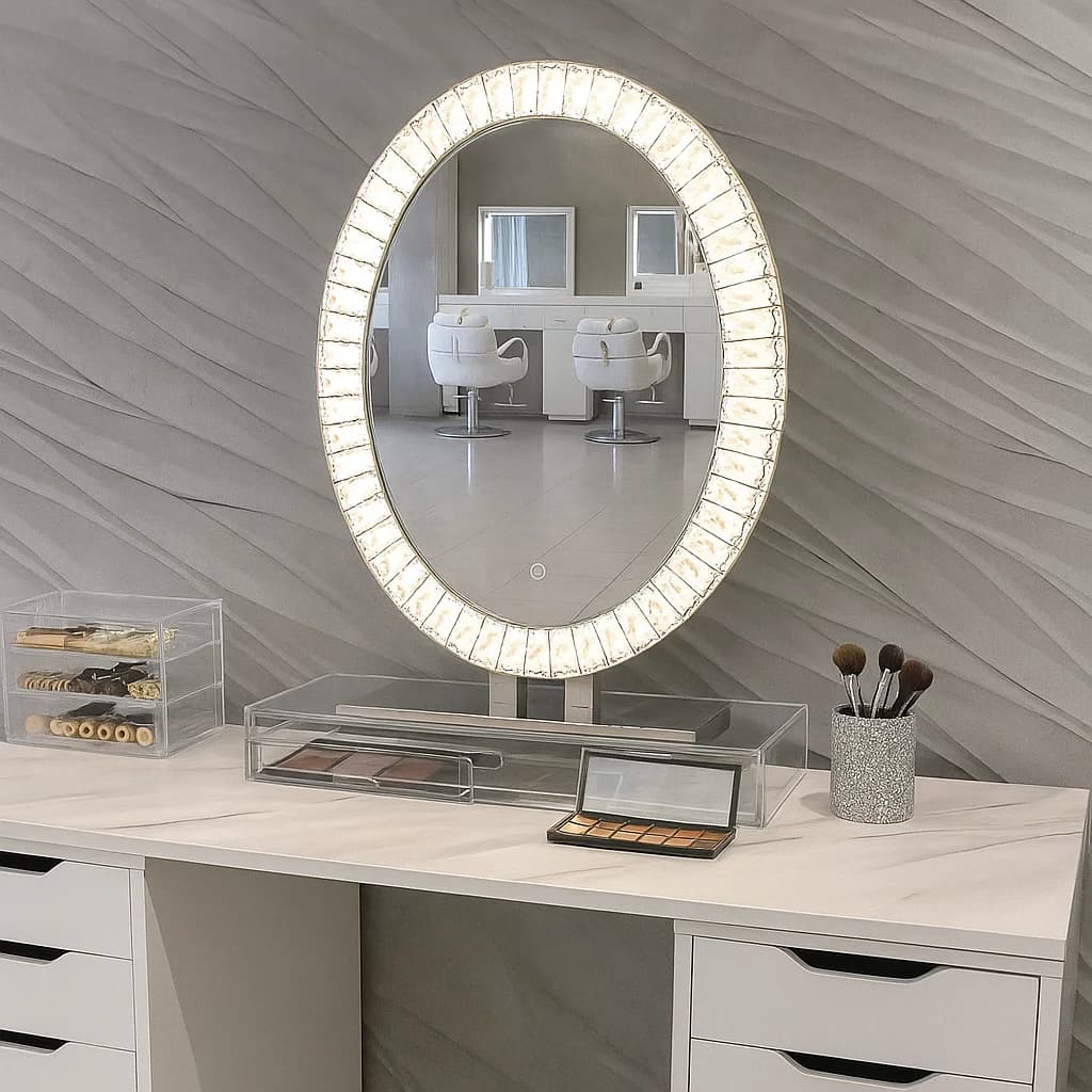 Specchio di cristallo per showroom di lusso Specchio per trucco da bagno con specchio cosmetico a LED con diamante con luce a led