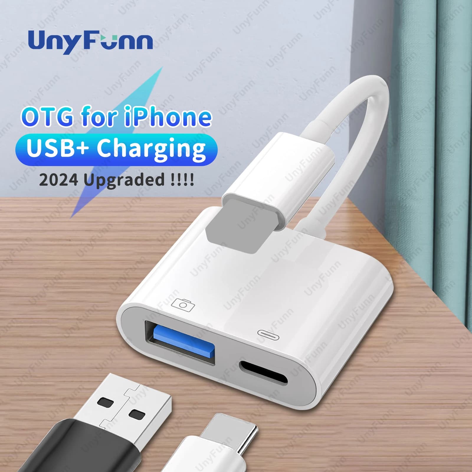 Adattatore OTG con porta di ricarica per iPhone Adattatore per fotocamera Trail per illuminazione Adattatore USB per lettore di schede iPhone Chiavetta USB