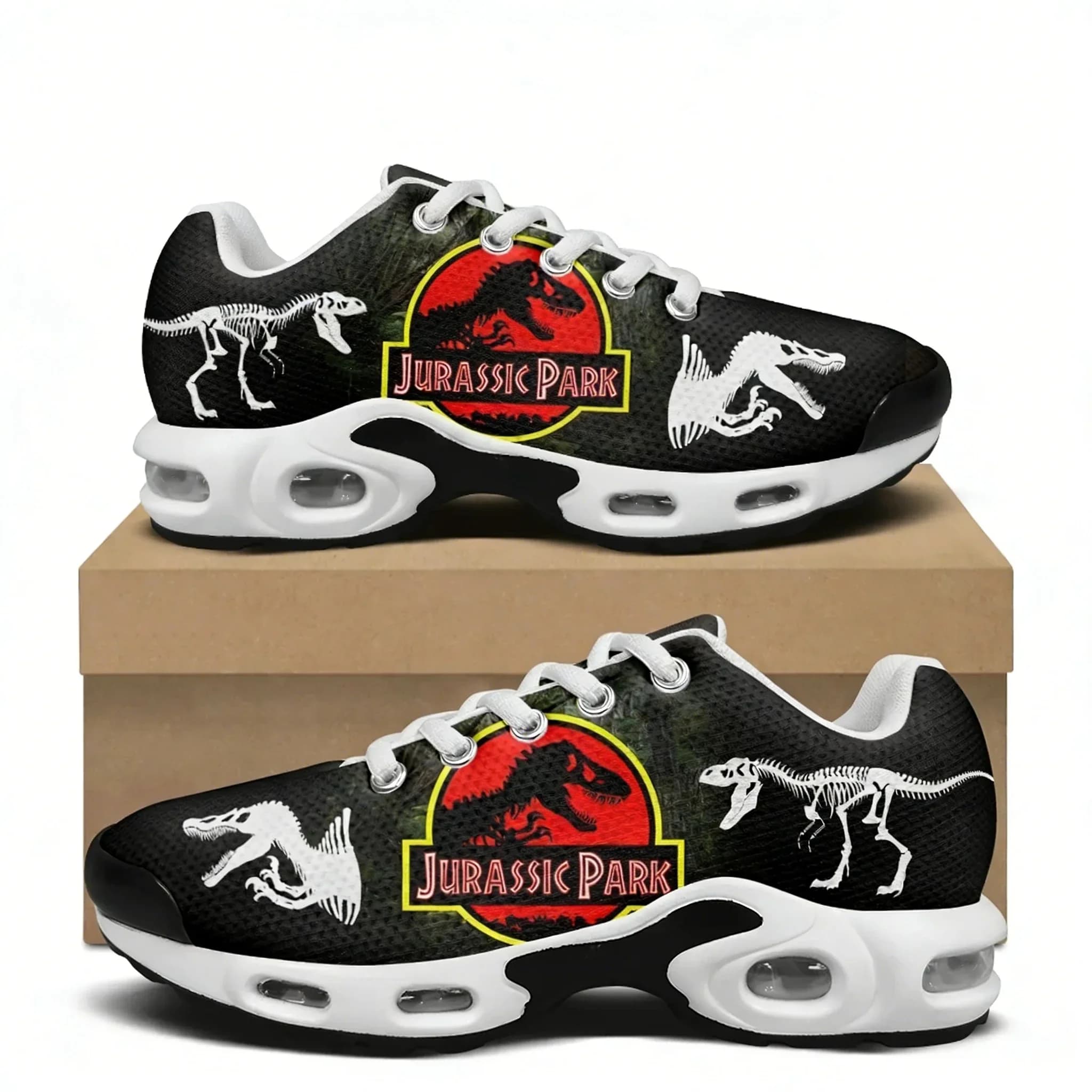 Scarpe da ginnastica con cuscino d'aria a tema Jurassic Park, modello dinosauro anime, per uomo e donna, scarpe sportive, da trekking, alpinismo, casual, personalizzabili.