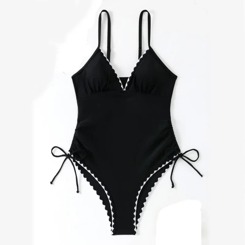 Costume da bagno intero moda donna Costume da bagno sexy con finiture smerlate solide e elastico alto
