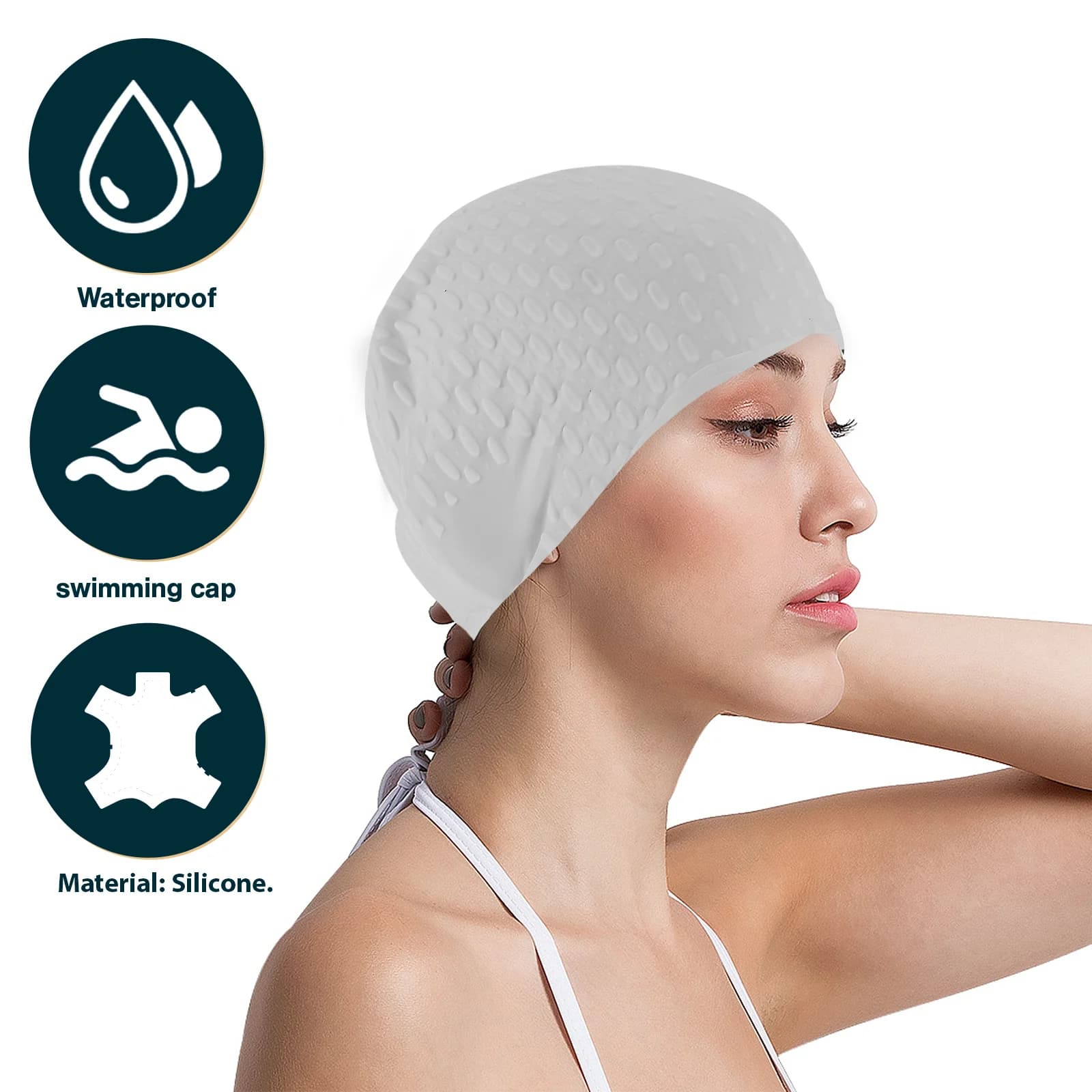 Women's Silicone Swimming Head, Lightweight, Waterproof, Pink, Elastic, Long Hair Protection, Comfortable Swimming Equipment