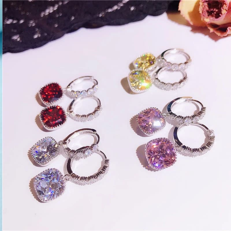 High Quality Multicolor AAA Zircon Square Stud Earrings Female Elegant Wedding Party Rings Gift For Women