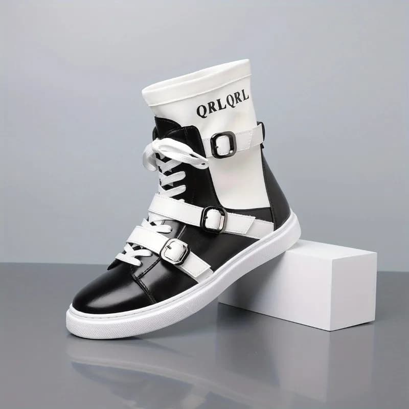 Mens Boots Fashion Belt Buckle Designer High Top Boots High Quality Leather Boot British Style Business Casual Dress Boots Botas
