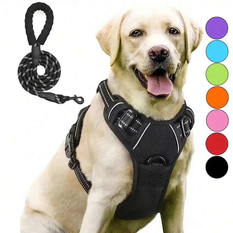 Pettorina per cani, pettorina anti-trazione con 2 clip per guinzaglio, gilet regolabile imbottito morbido per cani, gilet Oxford riflettente anti-soffocamento per animali domestici