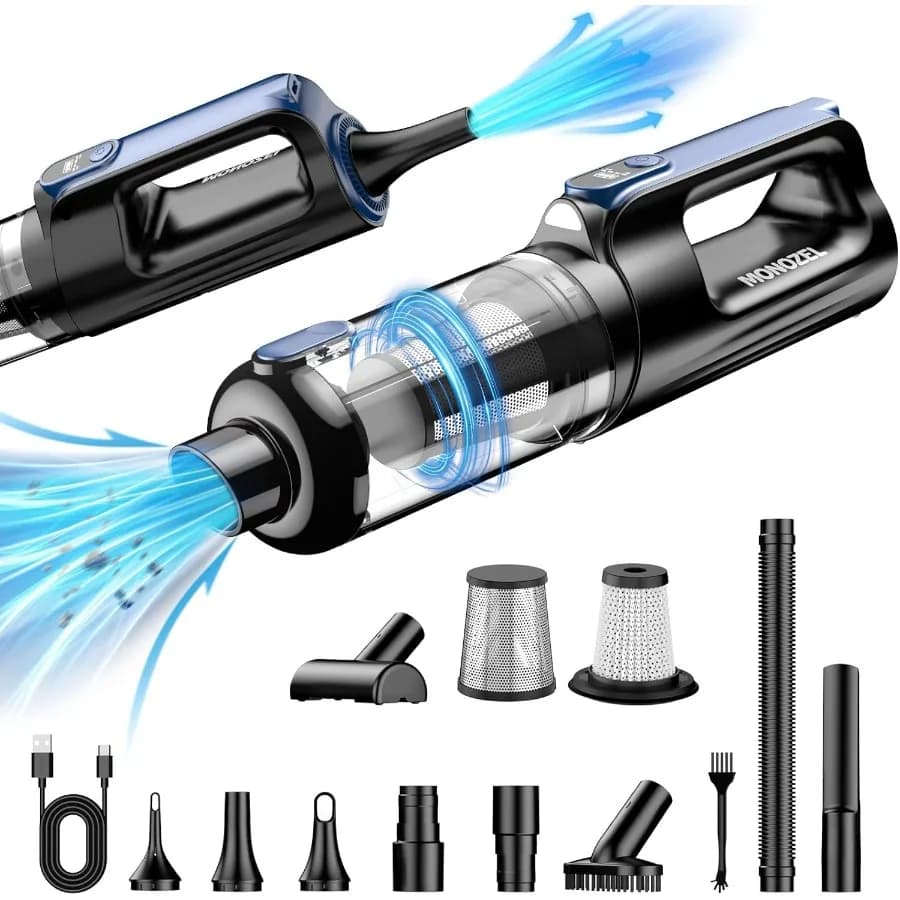 Aspirapolvere per auto portatile senza fili, aspirapolvere 2 in 1 18000 Pa e spolverino d'aria, aspirapolvere portatile con motore brushless da 130 W senza fili con 7800 m