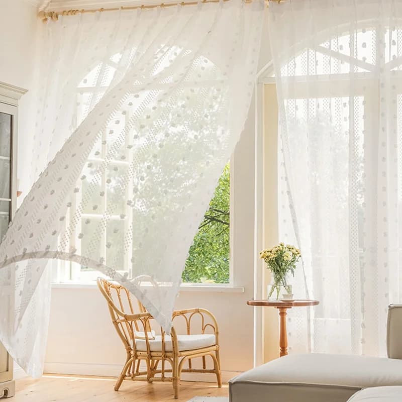 1 panel transparent curtains in white voile for decoration of living room 52Wx108H curtains for windows with pompon pocket for auction wedding decoration for parties