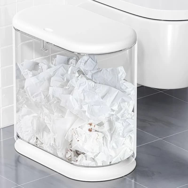 Japanese Modern Trash Can, Press-Type Lid Narrow Storage, Odorless Kitchen Bathroom Bin, Durable ABS Home Cleaning Tool