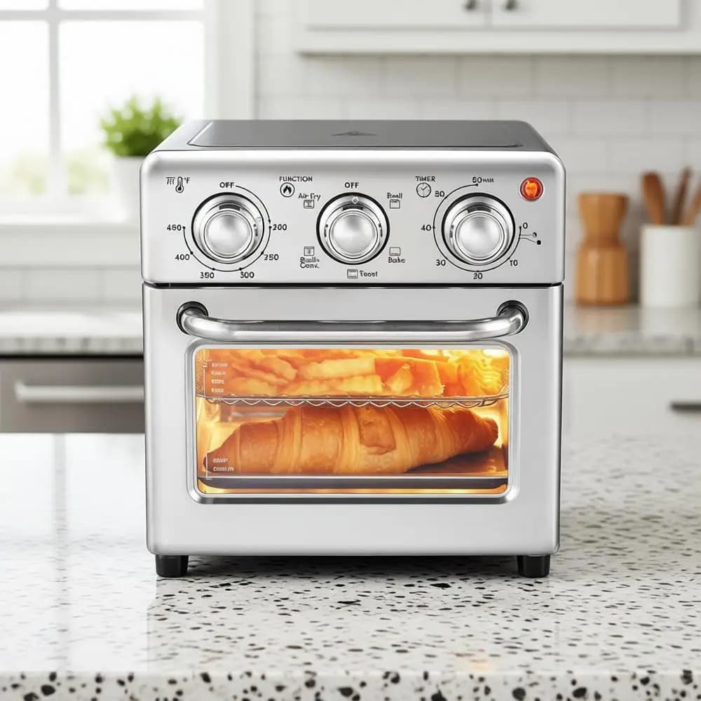 Forno Friggitrice ad Aria da 8,5 Litri, Funzioni Friggitrice ad Aria, Grigliatura, Tostatura, Cottura e Cottura al Forno con Convezione, Controlli di Tempo e Temperatura, 800 Watt, Include 25 Accessori