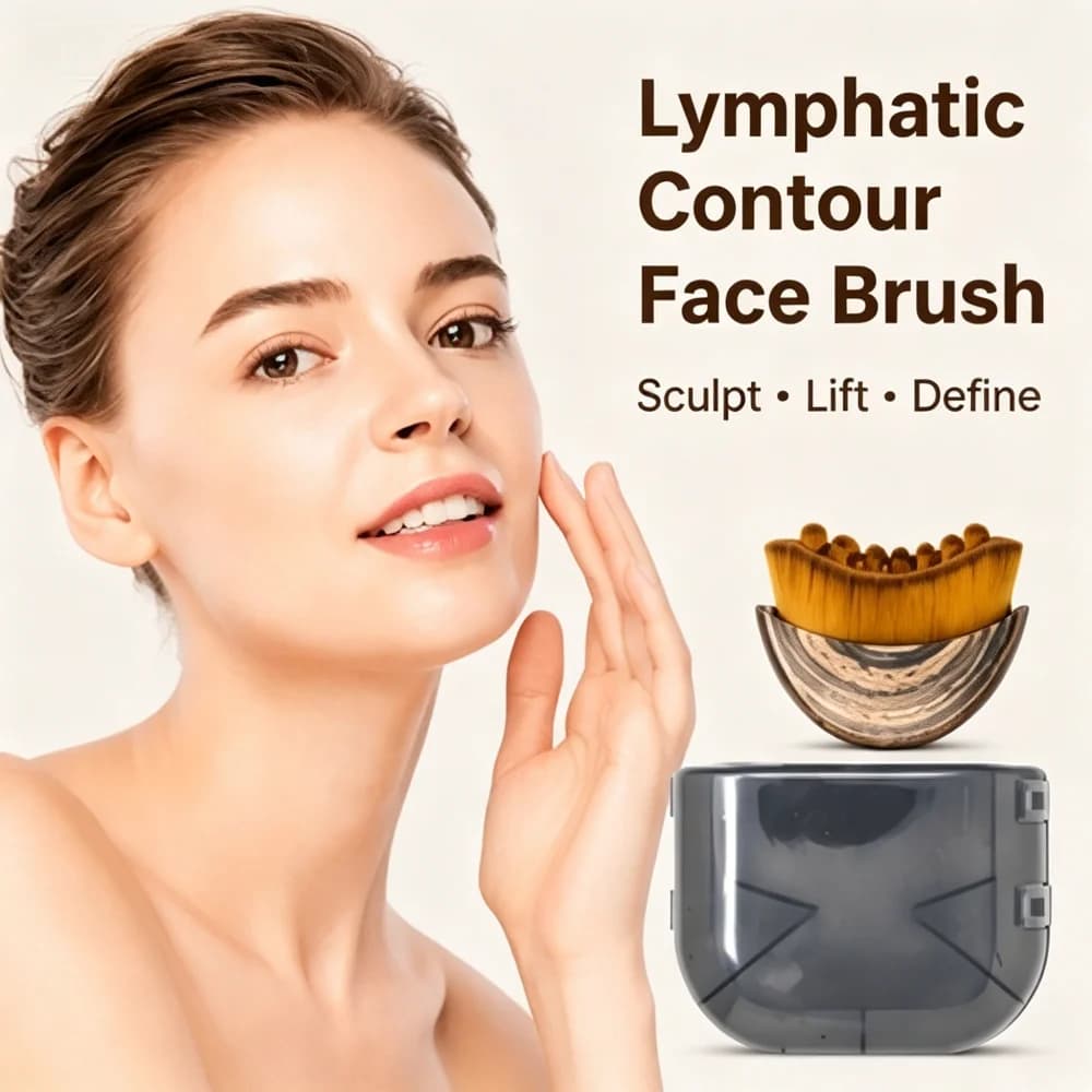 Pennello Portatile per Contorno Linfatico, Massaggio Viso e Mento, Pennello per Trucco e Modellamento del Viso, Pennello per Polvere Fissante, Strumento Cosmetico da Viaggio