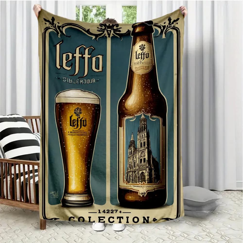 Coperta stampata in flanella di birra belga in stile Leffe adatta a tutte le stagioni adatta per divano da ufficio e viaggi