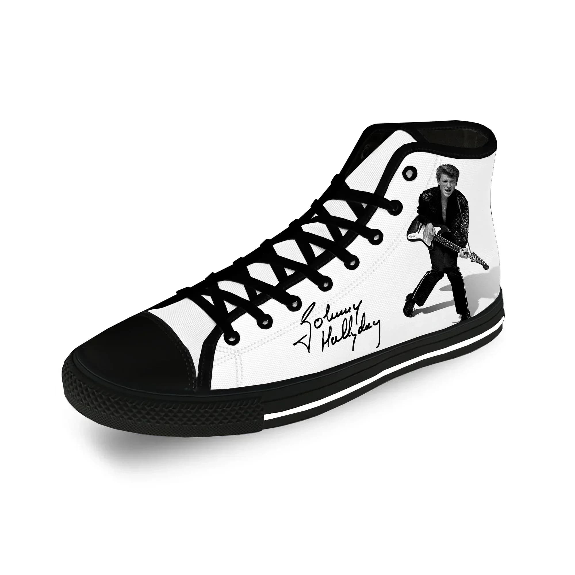 Johnny Hallyday Rock Star Scarpe in tela leggere con stampa 3D, divertenti e alla moda, scarpe alte in tela per uomo e donna, sneakers casual traspiranti